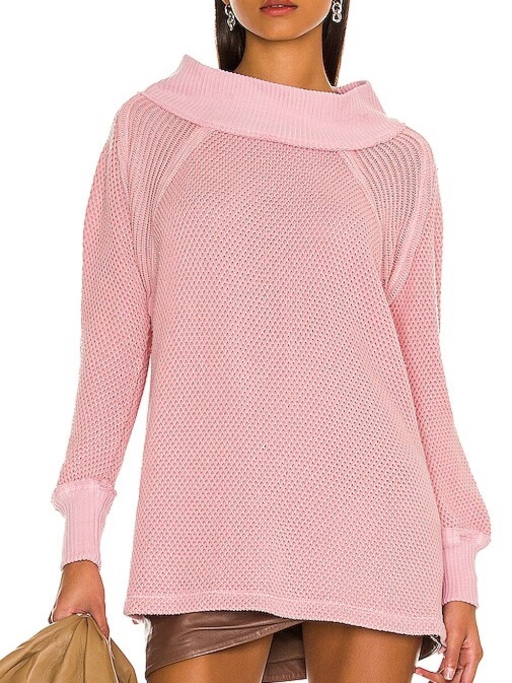 Free People She’s A Keeper Mock Neck Long Sleeve Long Sleeve Faded Coral Top NWT